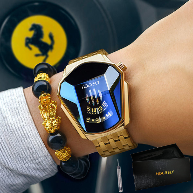 

HOURSLY Men Wrist Watches 2021 For Male Clock Creative Watch Men Top Brand Luxury Stainless Steel Quartz Watch relogio masculinog, Bronze