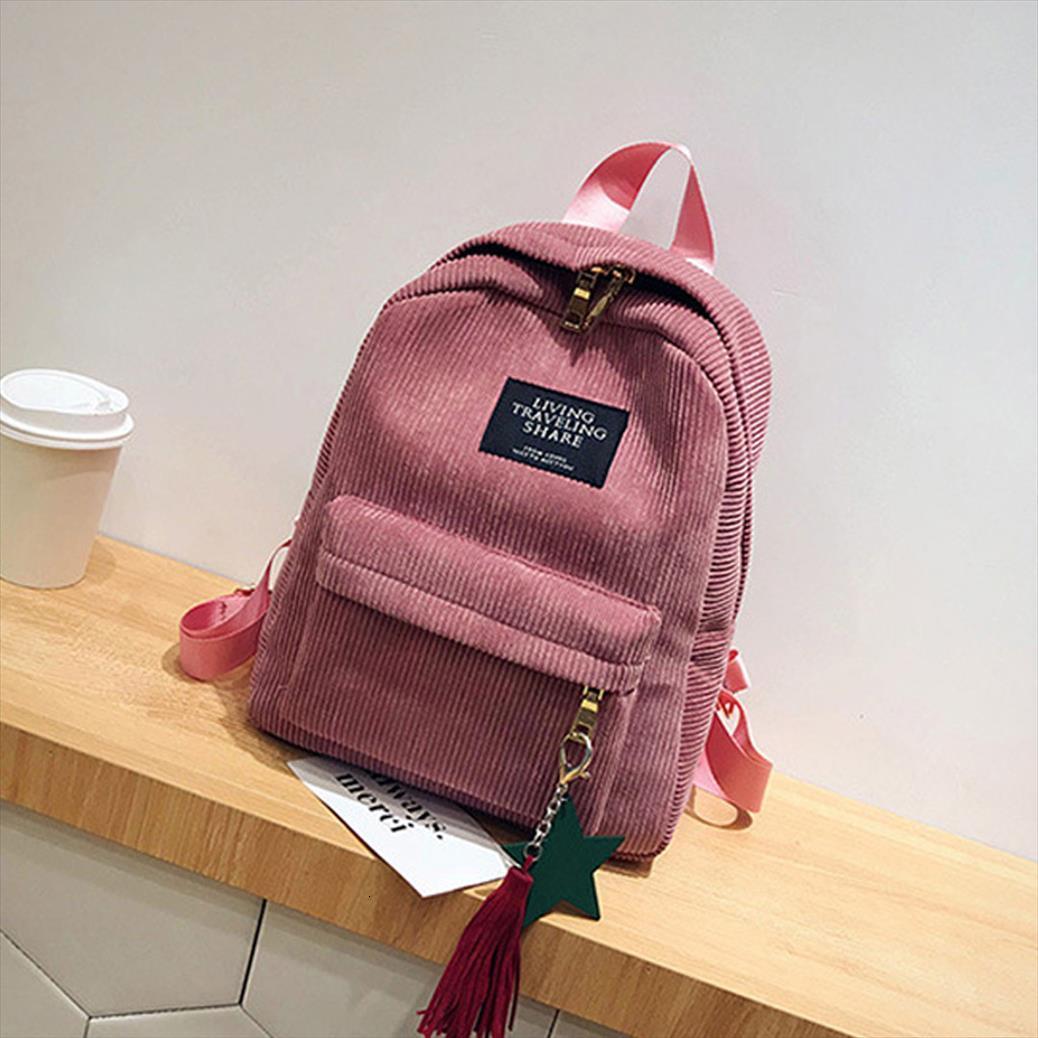 

h40 corduroy backpack style soft fabric female pure colour student bag school vintage women stripe teenage girls travel