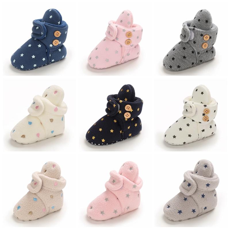 

Boots 2021 Star Print Born Baby Socks Shoes Boy Girl Toddler First Walkers Booties Cotton Soft Anti-slip Warm Infant, Black;grey