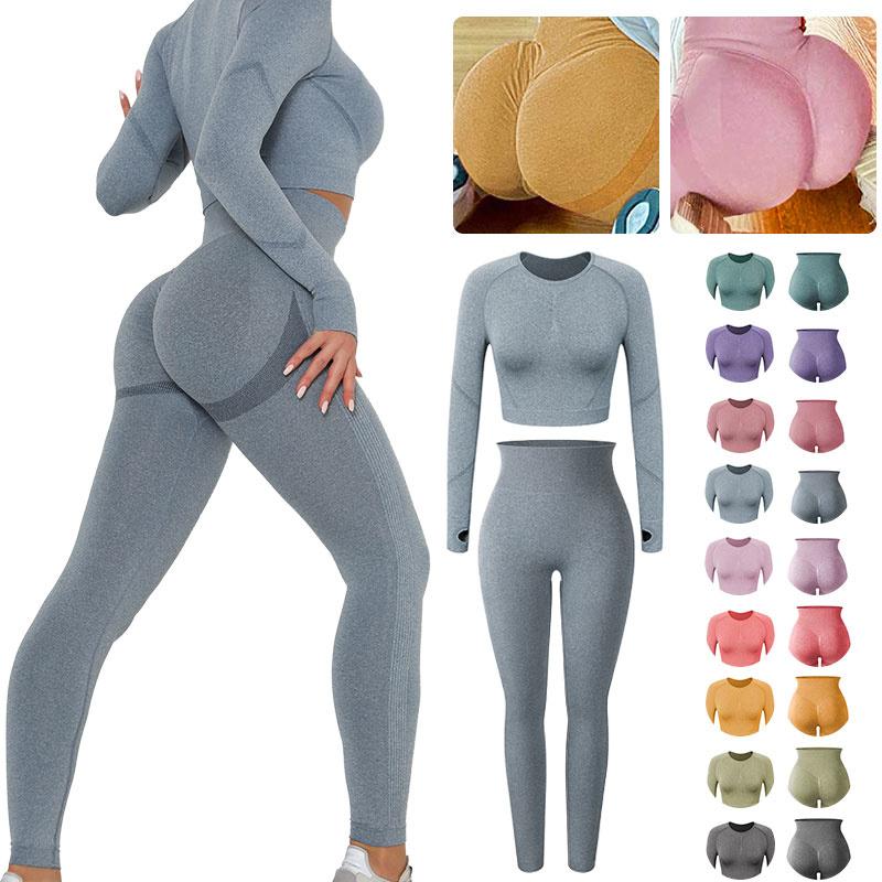 

Women' Leggings Women Fitness Gyms 2 Piece Outfits For Workout Set Seamless Athletic Crop Tops High Waist Push Up Panties, Gray 11