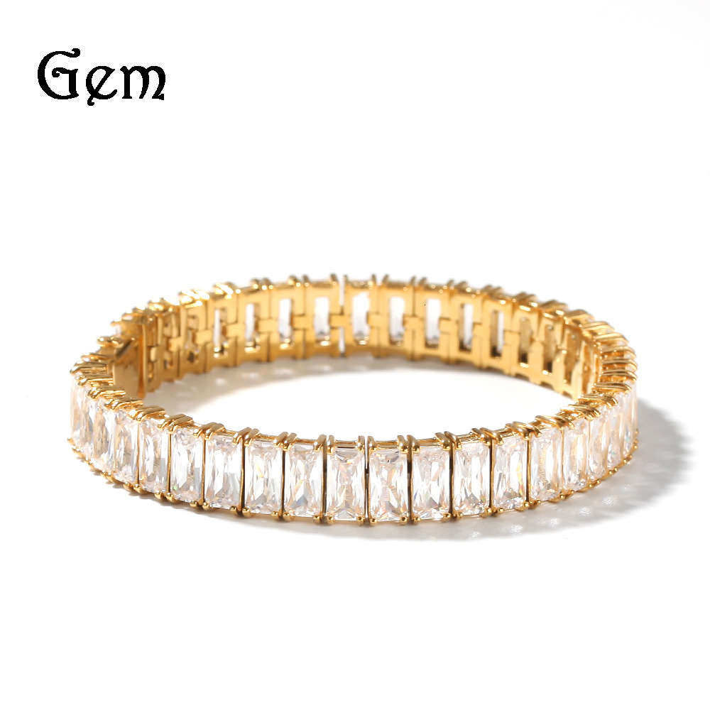 

Hot selling gold plated square zircon stainless steel one row Bracelet hip hop punk trendy brand Bracelet