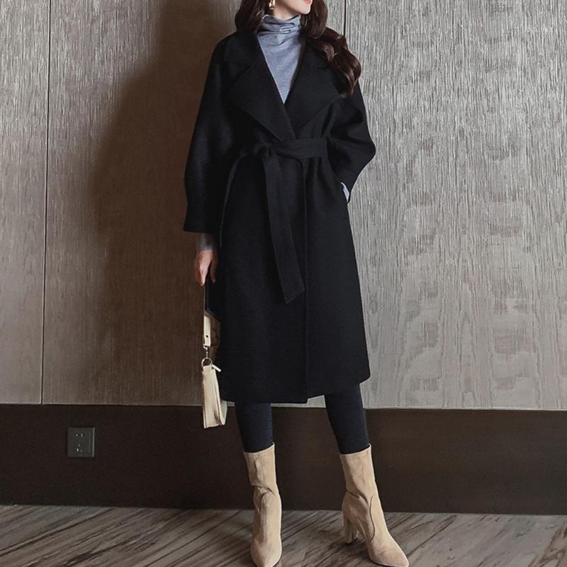 

New Fashion 2019 Womens Winter Lapel Wool Coat Trench Jacket Long Overcoat Outwear Outwear Coat Chaqueta Mujer HSU1, Black