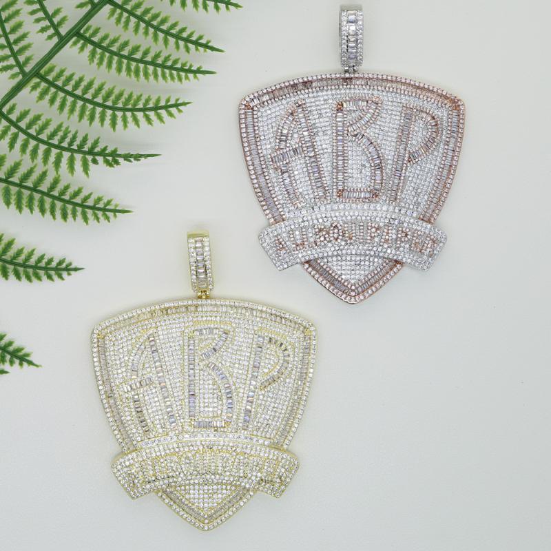 

Chains 2022 Hip Hop Iced Out Full Bling Cubic Zirconia Baguette Initial Letters ABP Charm Pendant Necklace For Men Fashion Punk Jewelry