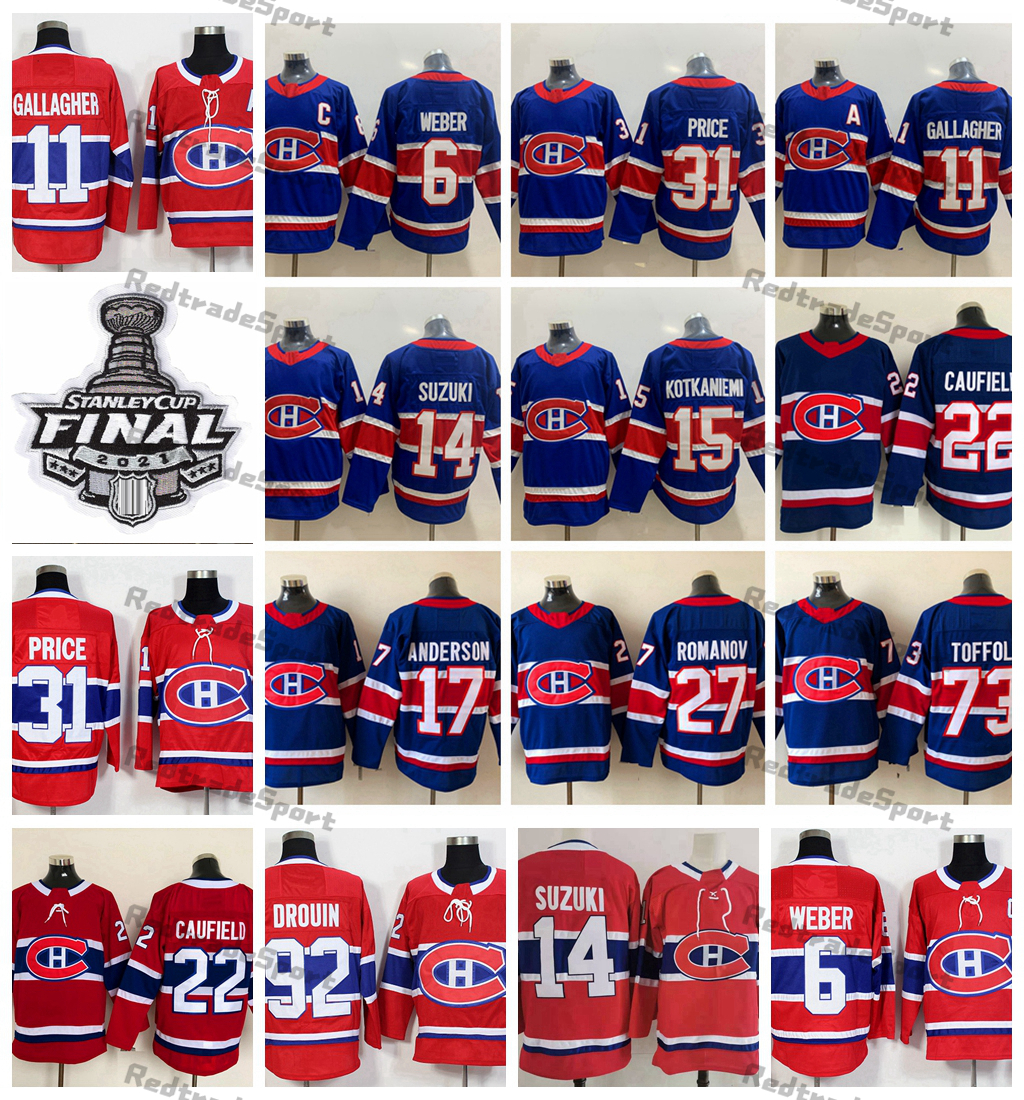 

2021 Stanley Cup Final Montreal Canadiens Hockey Jersey Reverse Retro Caufield Carey Price Shea Weber Gallagher Toffoli Drouin Kotkaniemi Suzuki Anderson Romanov, Blue31