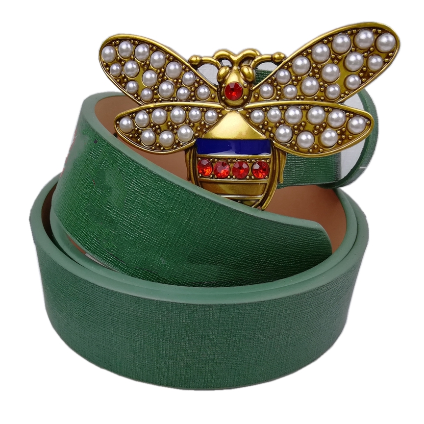 

Belts for Women Designer bee diamond-studded alloy big buckle snake print stripes fashion luxury brand leather 3.8cm belt, As pic