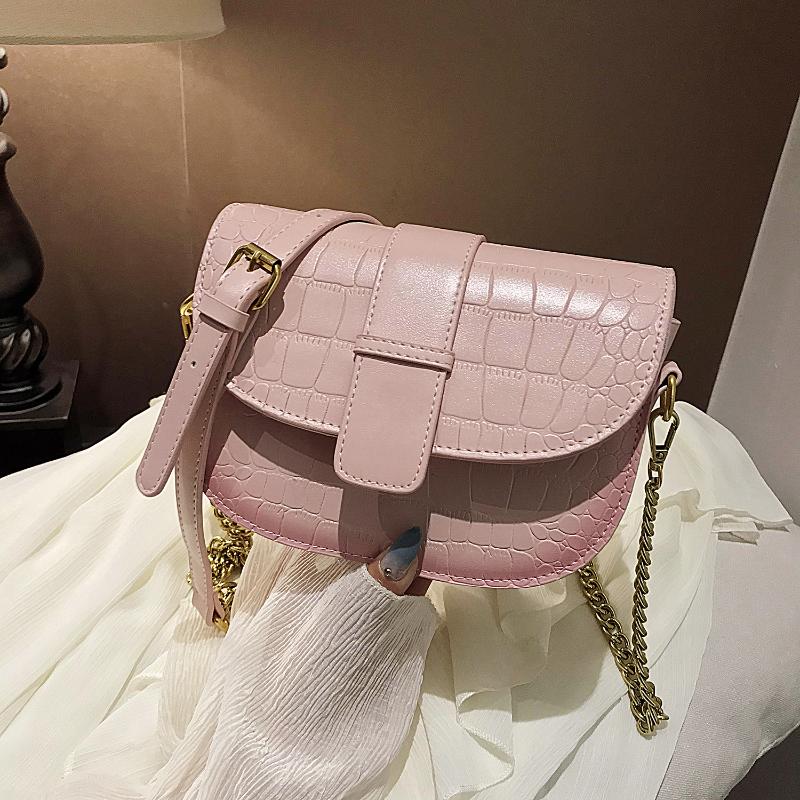 

Women Fashion Saddle Handbag Female Versatile Shoulder Bags Ladies Stone Pattern Chain PU Leather Crossbody Bags and Purses, Black