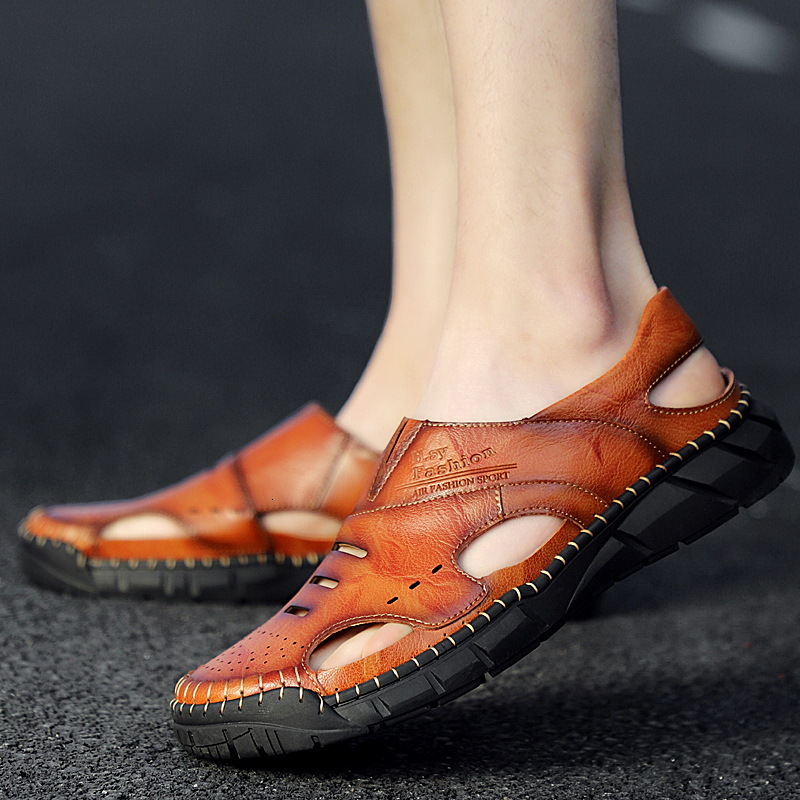

Slippers Large size -50 sandals summer leather breathable outdoor sports casual men's shoes 9CL9, 1# shoe box