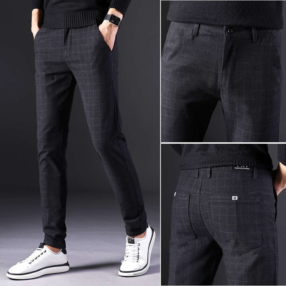 

casual summer thin SLIM STRAIGHT elastic versatile pants Men's Korean fashion, Black