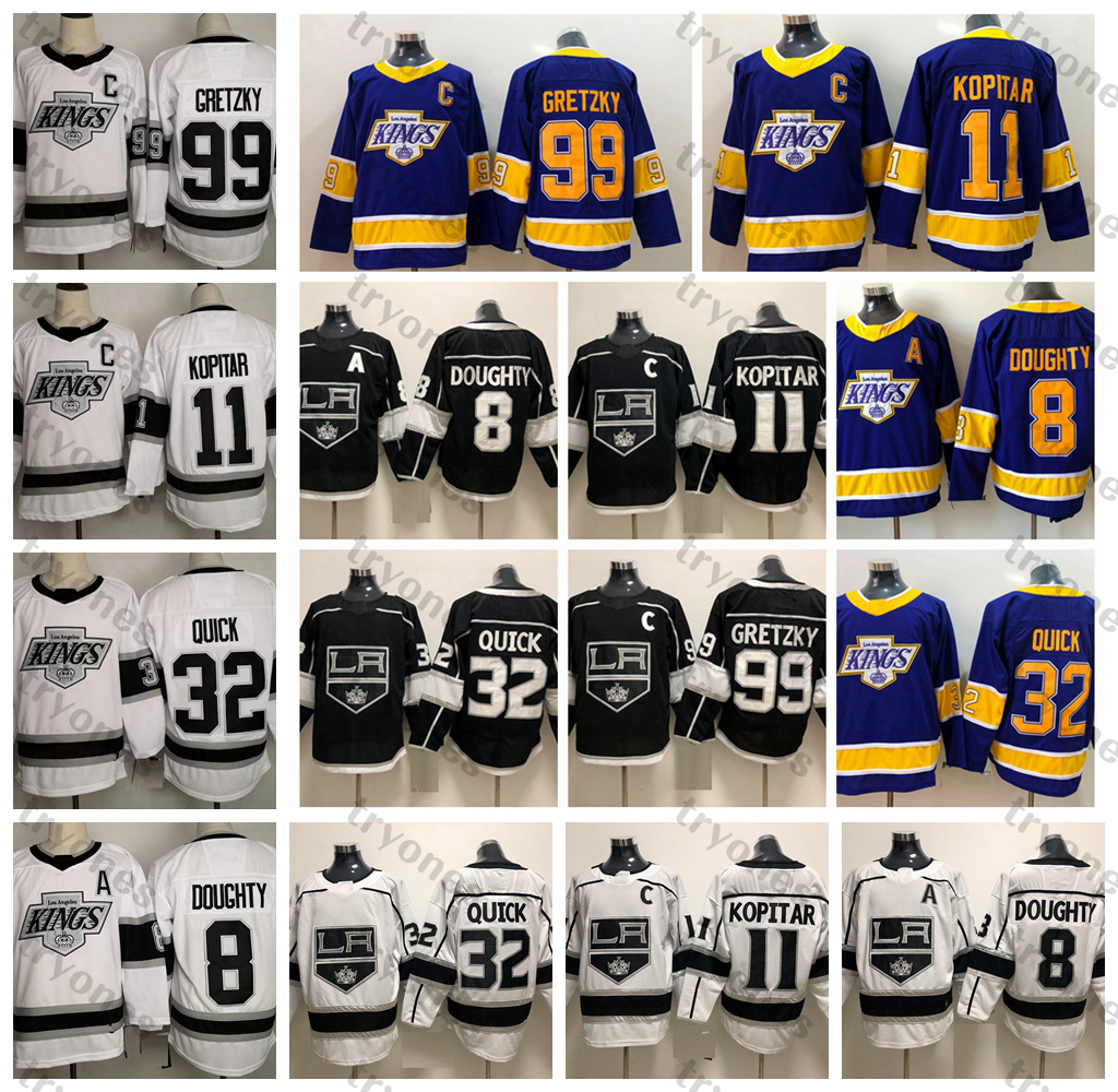 

2021 Reverse Retro Los Angeles Kings Hockey Jerseys Purple Mens 11 Anze Kopitar 32 Jonathan Quick 8 Drew Doughty 99 Wayne Gretzky Purple Stitched Shirts C Patch S, Black32