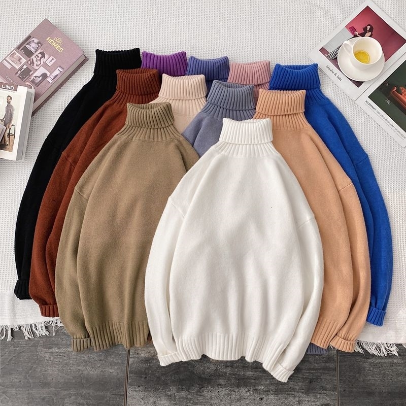 

2021 New Autumn Winter Turtleneck Sweater Men's Warmth Fashion Casual Knitted Pullover Men Loose Korean Knitting Sweaters Mens -3xl I617, Gray-blue