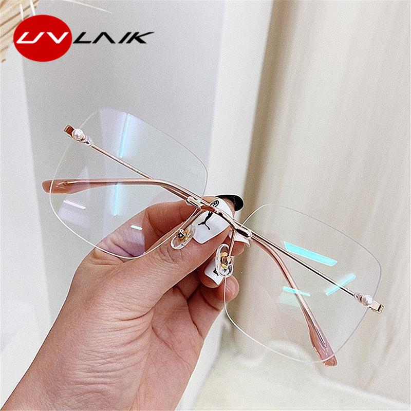 

Fashion Sunglasses Frames UVLAIK Lock Blue Light Glasses Frame Rimless Oversized Computer Eyeglasses Vintage Men Women Transparent Eyewear