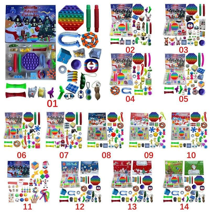 

Christmas Fidget Toy Advent Calendar Set December 24 days Push Bubble 24pcs/Set Silicone Stress Reliever Sensory Toys Tiktok