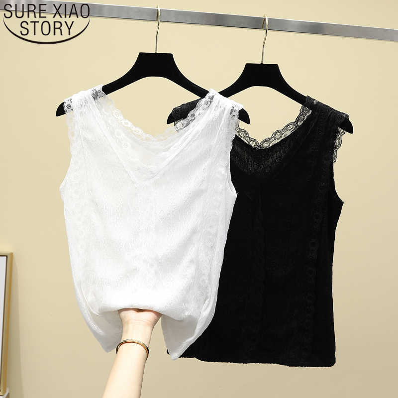 

Women Tank Top Summer Lace Vest Camisole Women's Plus Size Clothing Loose Strapless V-neck Sleeveless Tops Blusas 14734 210527, Black