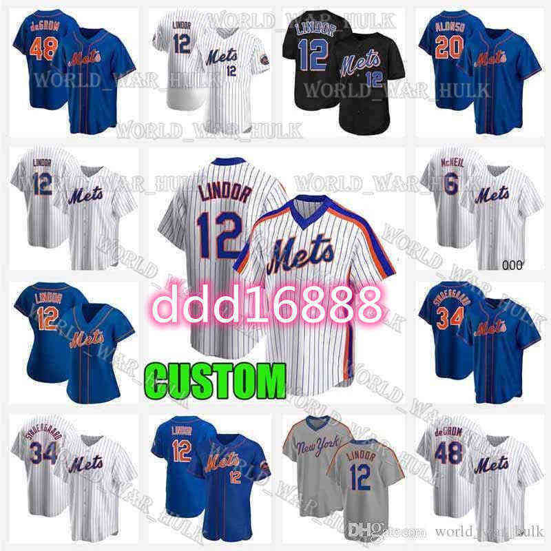 

12 Francisco Lindor Jersey Blue New Custom Jacob deGrom Pete Alonso Mets Mike Piazza Dwight Gooden Keith Hernandez Darryl Strawberry York, Women custom new cool base(dadouhui)