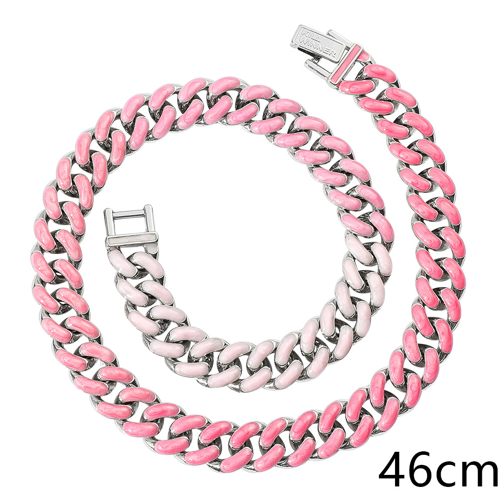 

Hip Hop Pink Cuba Gradient Necklace Miami Cuban Curb Link Chain Men Women Necklaces