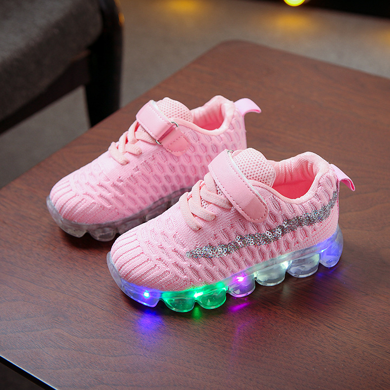 

Size 21-30 Children Breathable Non-slip Sneakers Luminous Sneakers for Boys Girls Led Light Up Shoes Baby Glowing Casual Shoes, Black