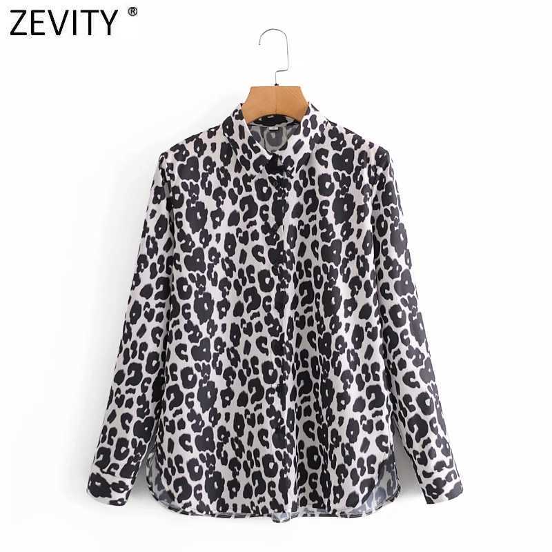 

Zevity Women Vintage Leopard Print Casual Smock Blouse Office Lady Retro Single Breasted Shirts Chic Blusas Tops LS7529 210603, As pic ls7529aazz