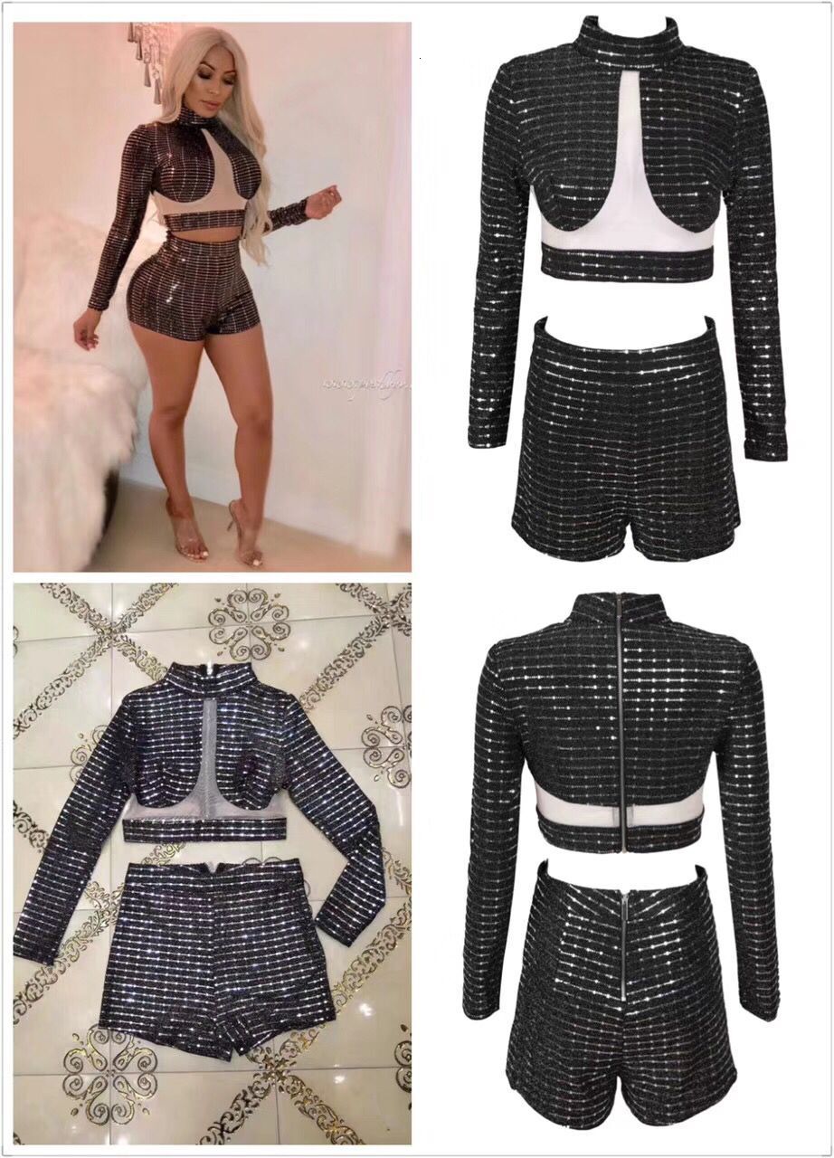 

2021 New Celebrity High Quality Black 2 Pieces Bodycon Hollow Out Sexy Night Club Party Set Hcan, Beige
