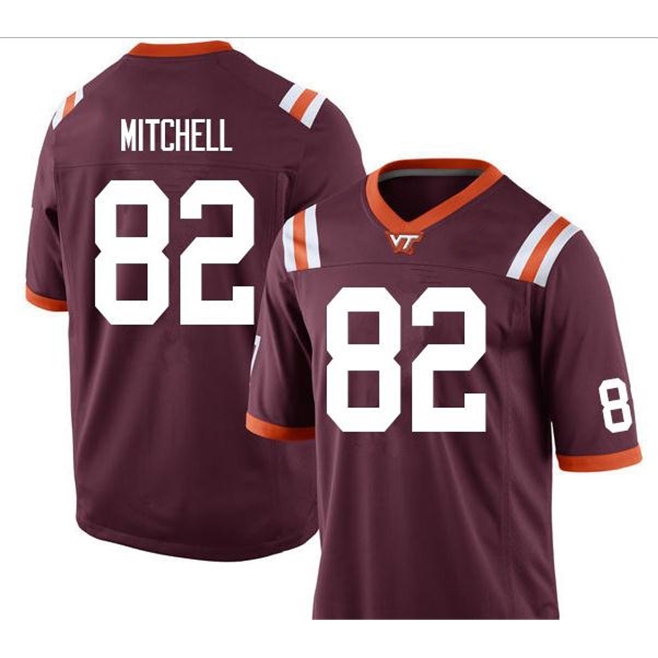 

RARE Va Tech Hokies J. Mitchell #82 Hezekiah Grimsley #6 real Full embroidery College Jersey Size S-4XL or custom any name or number jersey, Red