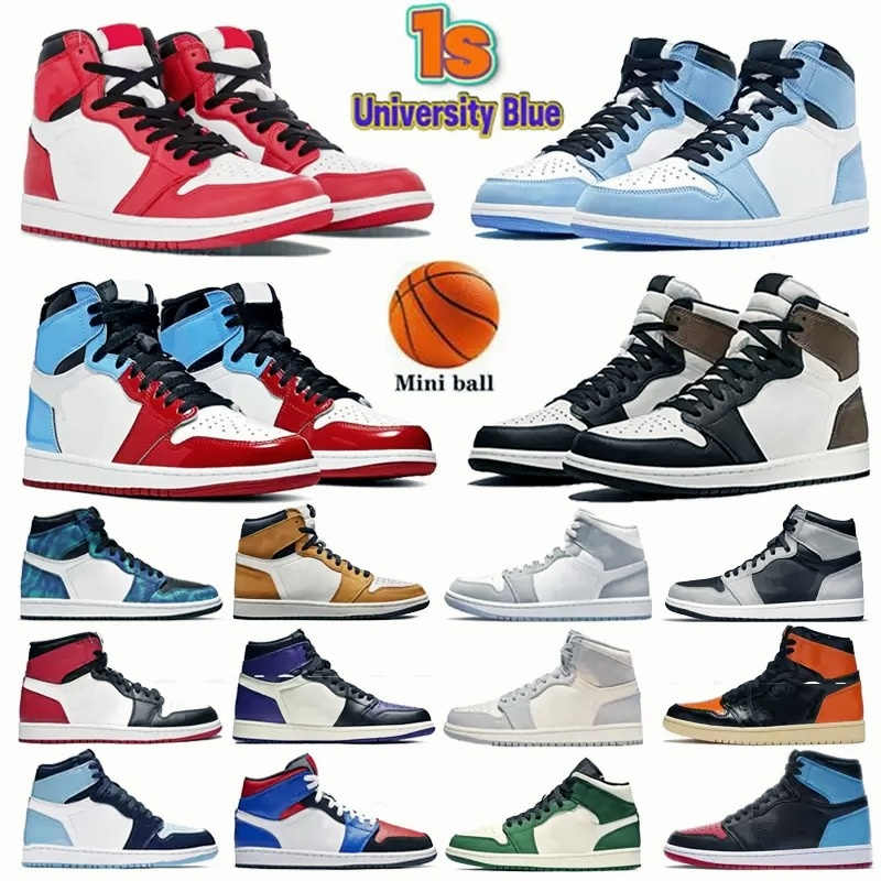 

University Blue 1 Basketball Shoes 1S High Dark Mocha Electro Orange Unc Light Smoke Grey Hyper Chicago Patent Bred Royal Toe Men Women Sneakers, Box