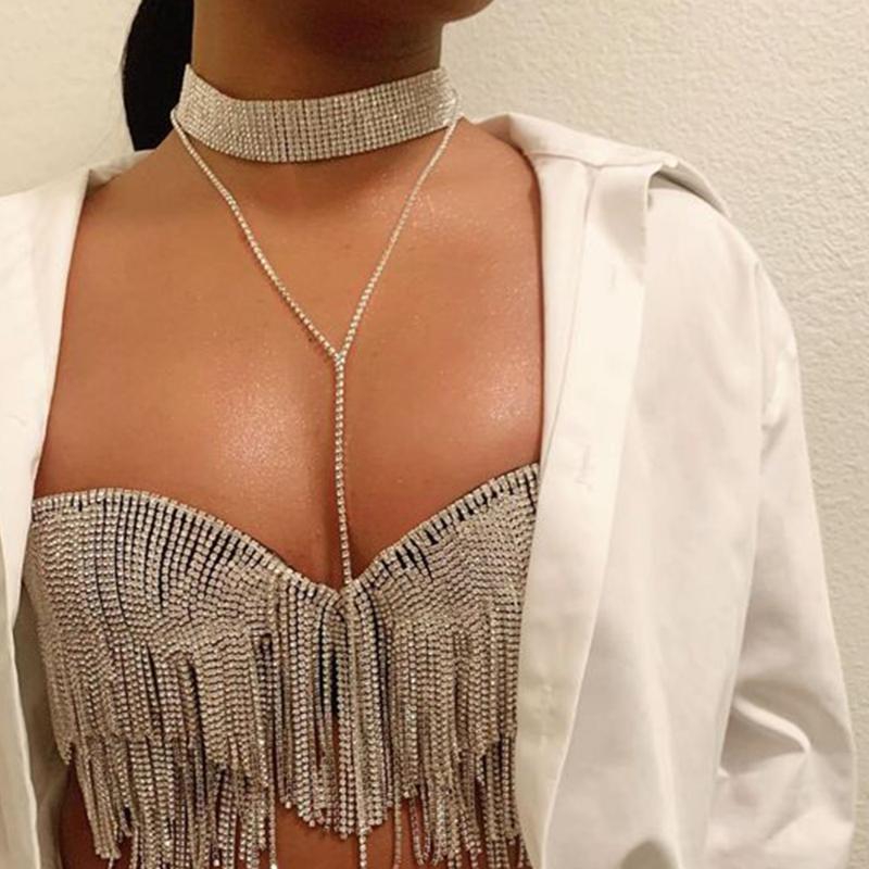 

Chokers Stonefans Rhinestone Choker Necklace Wedding Party Long Crystal Luxury Collar Chunky Y Women Jewelry