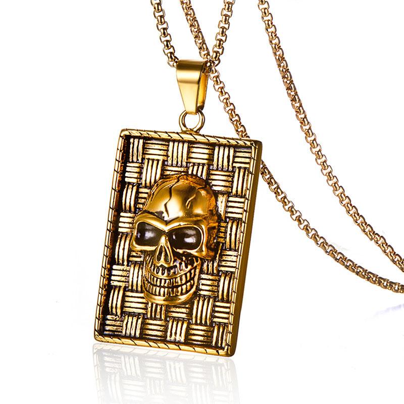 

Pendant Necklaces Hip Hop Rock Geometric Square 316L Stainless Steel Skull & For Men Jewerly Gold Silver Color