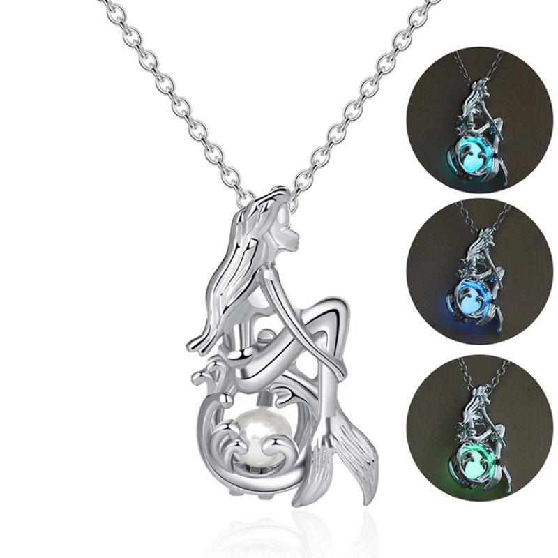 

Pendant Necklaces Creative Multicolor Luminous Mermaid Necklace