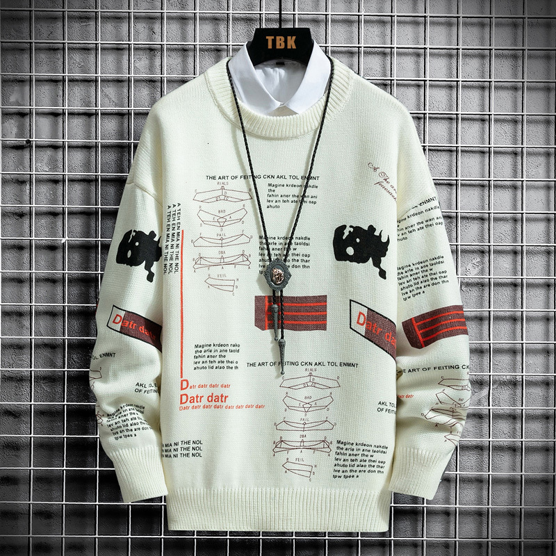 

2021 New Hip Hop Pullover Streetwear Van Gogh Painting Embroidery Knitted Retro Vintage Autumn Wool Sweaters Mens Mhjf, Dark grey