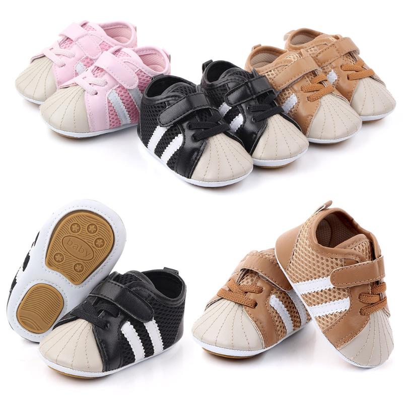 

First Walkers Style Mesh Breathable Infant Shoes Baby Hard Sole PU Leather Crib Boys Girls Casual