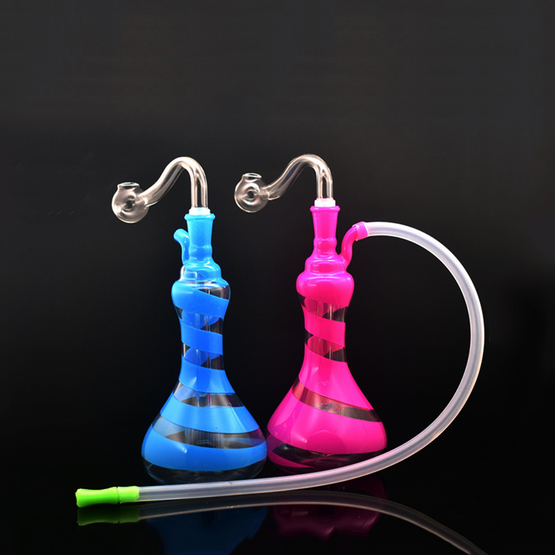 

cheapest mini glass oil burner bong clear pyrex thick bubbler smoking water pipe recycler ash catcher bong with glass oil bowl and hose 2pcs
