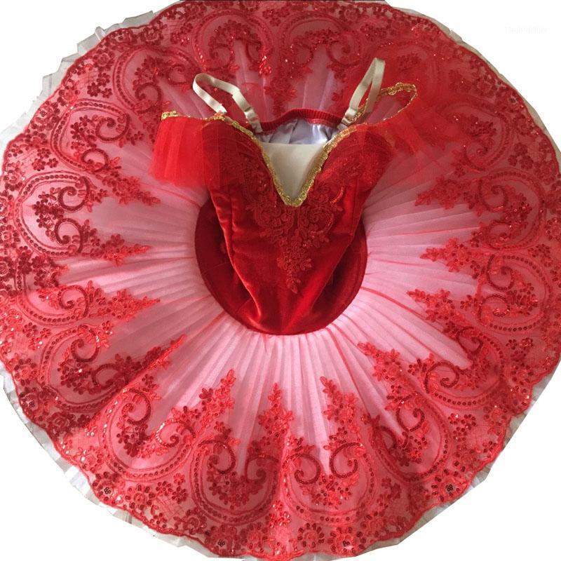 

Stage Wear Children Plattered Tutu Ballet Skirt Red Pettiskirt Swan Lake Show Dance Performance Costume