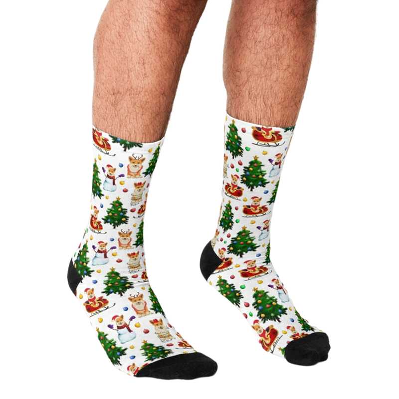 

Men's Socks 2021 Funny Men's Green Corgis Christmas Printed Hip Hop Men Happy Cute Boys Street Style Crazy For, Black