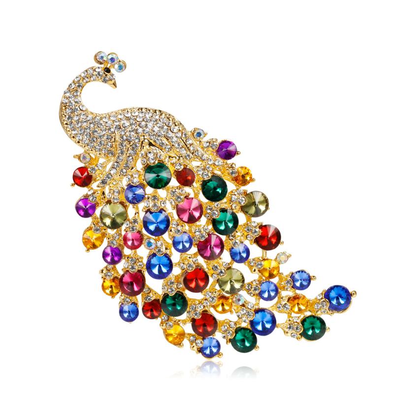 

Pins, Brooches Luxury Colorful Rhinestone Peacock For Women Large Vintage Animal Pin Fashion Brooch High Quaity Jewelry Gift AG066