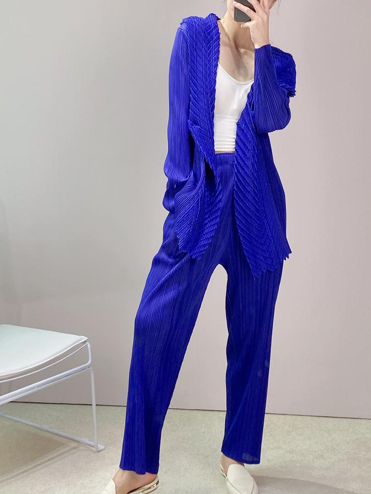 

Women's Two Piece Pants Changpleat 2021 Autumn Miyak Pleated High Street Solid Women Sets Fashion Two-piece Suits Tide, Black
