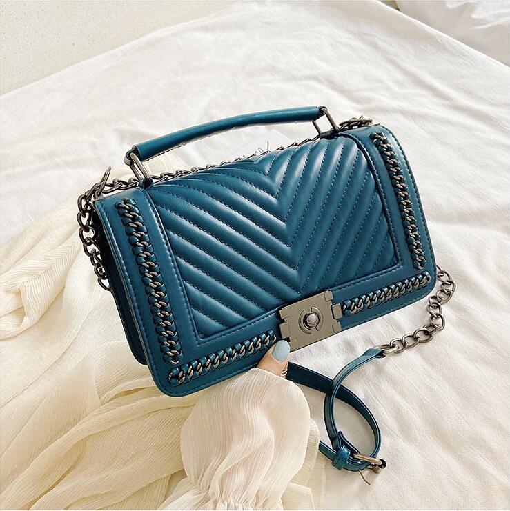 

Factory wholesale leathers women shoulder bags European and American popular wavy handbags Classic embossed Thread chain bag Street fashion leather handbag