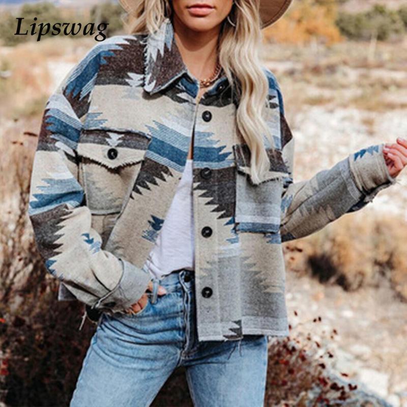 

Women's Jackets Fashion Button Loose Female Vintage Coats Tops Autumn Long Sleeve Winter Overcoat Women Casual Print Harajuku Outerwear, Black;brown