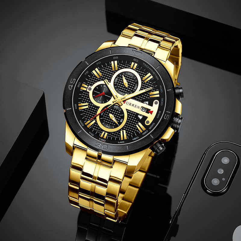 

Relogio Curren Masculino Luxury Brand Man Watch Stainless Steel Wristwatch Mens Business Chronograph Gold Watches 210707, Silver
