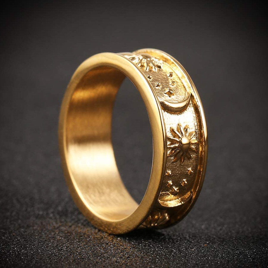 

2021 8mm Moon Star Sun Declaration Alloy Jewelry Couple Ring