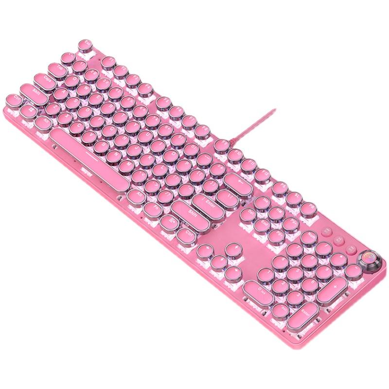 

Keyboards Pink Retro Punk Type Writer Mechanical Keyboard White Backlit Lighting 104 Keys Computer Laptop Gamer PC