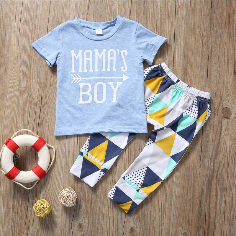 

Summer 2PCS Outfit Toddler Kids Clothing Set Baby Boy Clothes Newborn Short Sleeve Cotton T-shirt Tops +Geometric Pant, Default color