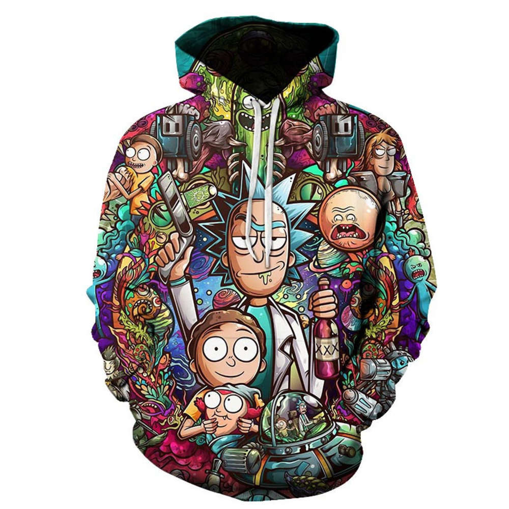 

2020 new hoodie skateboard Rick Morty 3d print sweatshirt men's and women's hooded pullover, Black