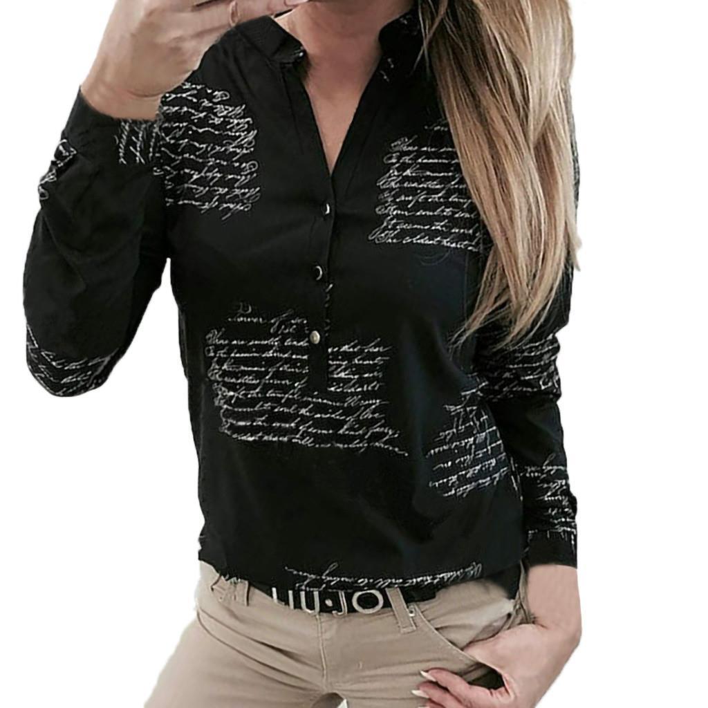 

women blouses blouse shirt v neck letters printing button long sleeve regular womens clothing femme yj2, White