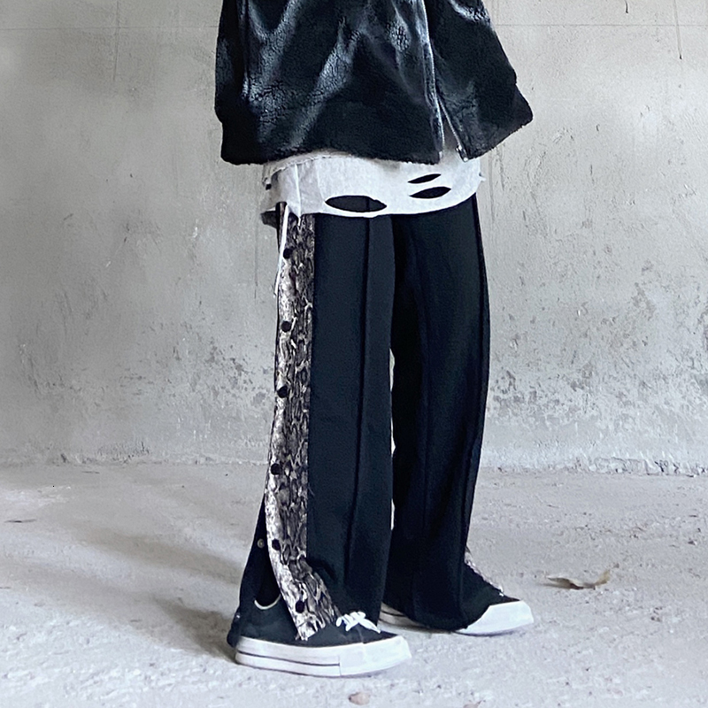 

2021 New Side Double Standard Snake Breasted Velour Male and Female Sweatpants Streetwear Cord Straight Leg Drop Casual Pants Rpkd, Black