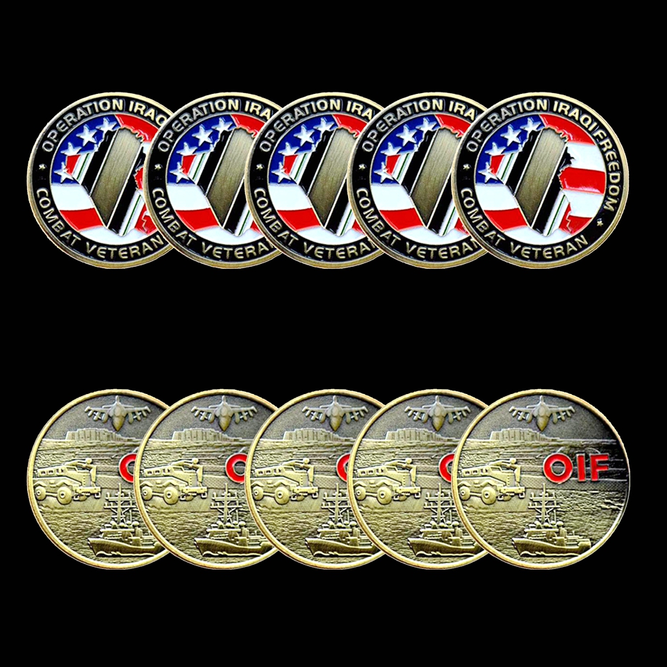 5pcs Non Magnetic Crafts Challenge Coin Operation Enduring Freedom Combat Veteran OIF Bronze Plated Miliatry-image-707235821