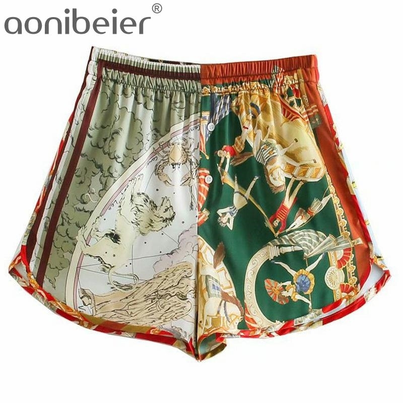

Fashion Printed Summer Casual Holiday Loose Women Shorts Button Front Elastic High Waist Female Bottoms 210604
