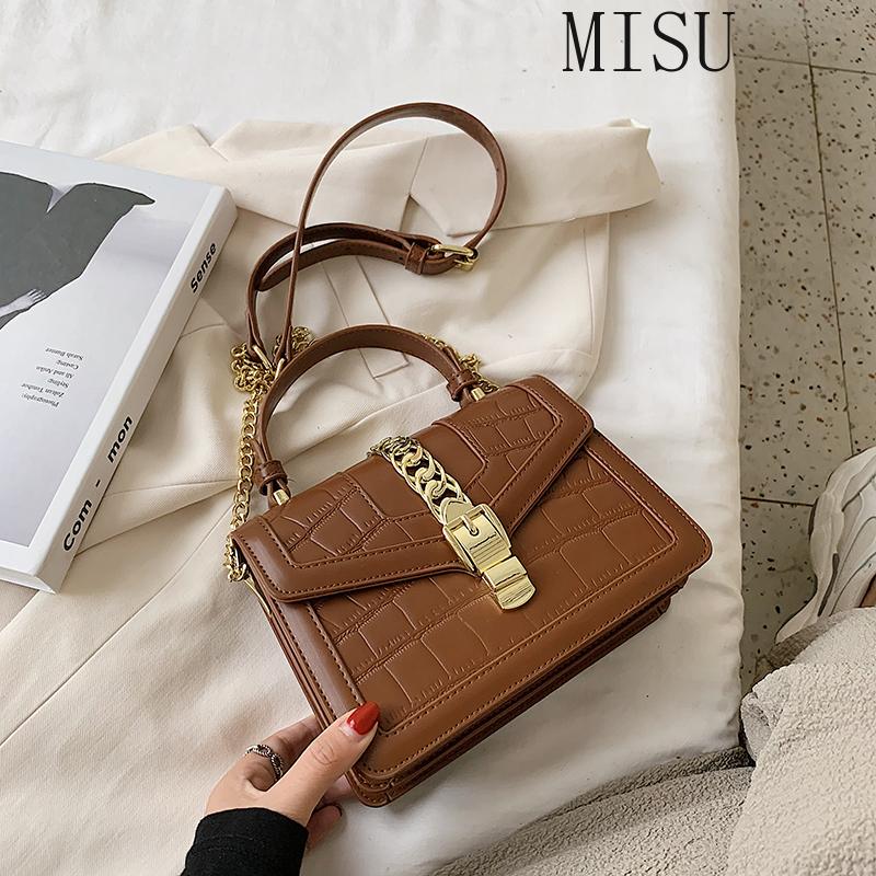 

Square Flip bag 2021 Summer New Quality PU Leather Women's Designer Handbag Stone pattern Lock Shoulder Messenger Bag, Black