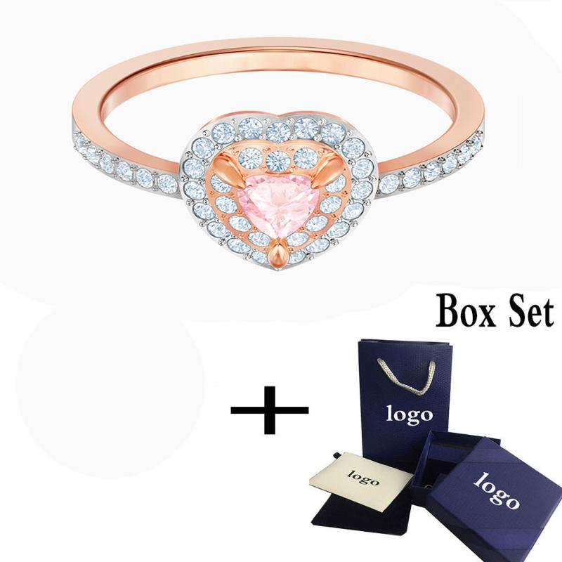 Cluster Rings SWA Summer Rose Gold Red Crystal Ring,inlaid With White Crystals,luxury Accessories,elegant And Romantic Gifts For Women-image-722055946