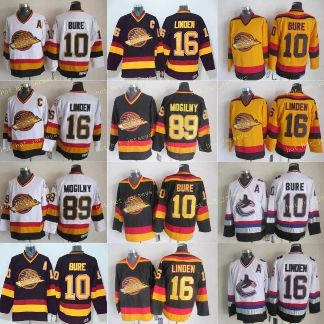 

Vintage Vancouver Canucks #16 Trevor Linden Hockey Jerseys Vintage Classic Black White Yellow Cheap Trevor Linden Stitched Jersey C Patch, As