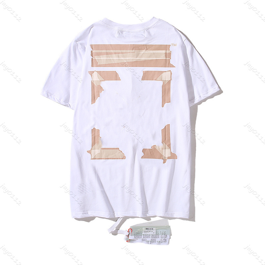 

21SS OFF Spring Summer WHITE printing Tees OW loose casual sports round neck short sleeve T-shirt men and women 1131 PZL, White;black