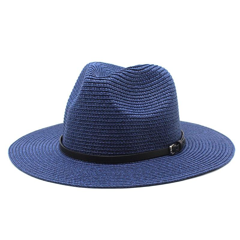 

Wide Brim Hats WZCX 20 Colors Belt Collapsible Unisex Shading Straw Hat Solid Color Sun Protection Summer Men Beach Jazz Cap, 02